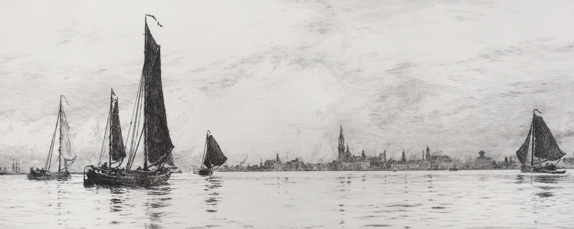 William Lionel Wyllie (1851-1931), etching, 'Antwerp', signed in pencil, 15 x 32cm
